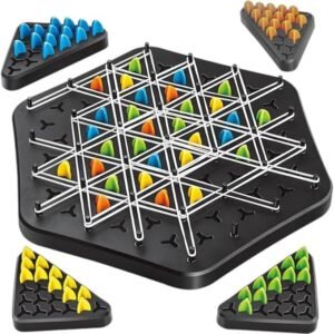 SOOFAM Chain Triangle Chess Game，Board Games for Family Night，Rubber Band Chain Triangle Chess，Family Games for Kids and Adults，Educational Desktop Chain Chess，2 to 4 Players