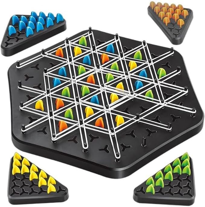 SOOFAM Chain Triangle Chess Game，Board Games for Family Night，Rubber Band Chain Triangle Chess，Family Games for Kids and Adults，Educational Desktop Chain Chess，2 to 4 Players